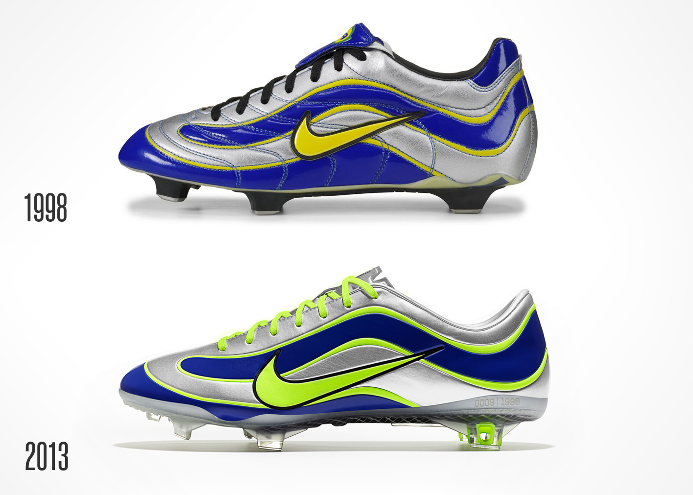 En 1998, Nike lanzó los primeros botines de fútbol Nike Mercurial